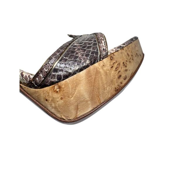 MIU MIU PYTHON LEATHER WOOD PLATFORM HIGH HEEL SHOES SIZE 37 ROCCI PLATINO BROWN - Picture 8 of 10